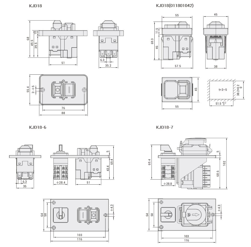 Kedu KJD18-F1-V4 Drukknopschakelaar 400V, 6-pins